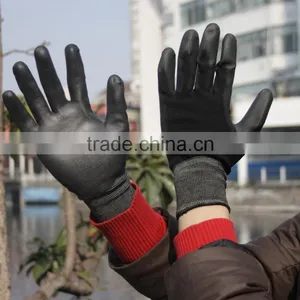 NMSAFETY 13 Gauge Knitted Black Nylon pu Dipped Dmf Free Working Gloves for Construction thumbnail-3