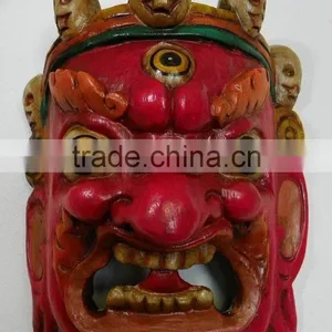 Hand Crafted Wooden Mask of Bhairab Mahakal Wall Hanging Made In Nepal thumbnail-1