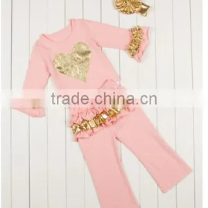 China Product and Low Price Wholesale Golden Autumn Outfits With Headband for 6monthes -8years Baby Kids Warmer thumbnail-2