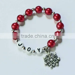 Snowflakes Charm Bracelet, Personalized Name Bracelet, Party Bracelet for Child Kids,little Girl's Pearl Bead Christmas Jewelry thumbnail-1