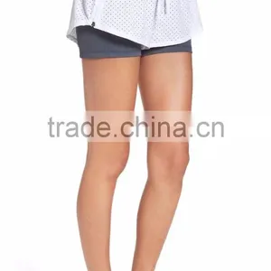 MGOO OEM Service Double Layer Performance Shorts Perforated Dri Fit Sports Short Pants With Drawstring Waist thumbnail-4