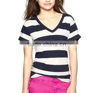 Bold Striped V Neck t Shirt for Womens thumbnail-1