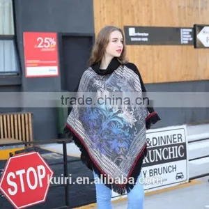 Women Plaid Tartan Scarf Fall Winter 2015 New Tassels Button Down Faux Cashmere Shawl Poncho Cape Wrap Warm Pashmina thumbnail-2