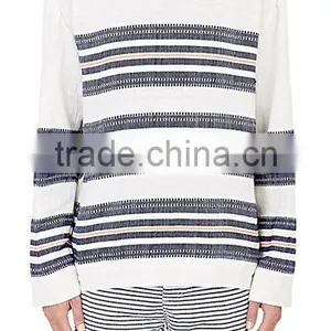 V-neck Side On-seam Pockets Pullover Navy and Orange Mixed-stripe Cotton-blend Hoodies thumbnail-5