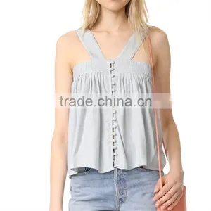 2017 OEM Wide Strapes Front Button Closure Navy Striped Blouse thumbnail-2