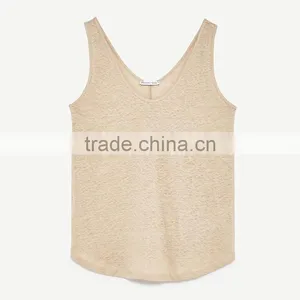 Summer Loose Fit Round Neckline Sleeveless Wide Straps Vest Women Linen Tank Tops thumbnail-5