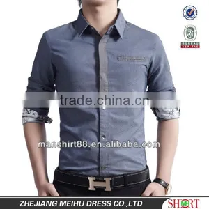 2016 European American Slim Fit Style 100%Cotton Denim Dress Shirt for Men thumbnail-1