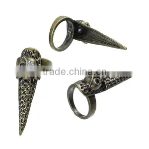 New Fashion Punk Unadjustable Fingertip Knuckle Nail Rings Antique Bronze Halloween Skull Carved Clear Rhinestone 14.7mm thumbnail-1
