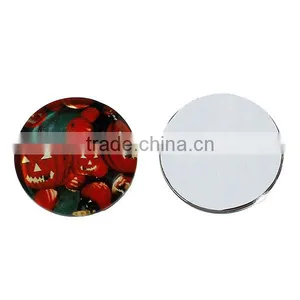 Glass Dome Seals Cabochons Round Flatback Red & Green Halloween Pumpkin Leaves Pattern Transparent 20mm Dia thumbnail-3