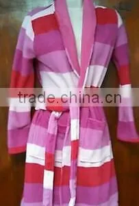 Women's Pink Stripe Luxury Snuggle Lightwear Pool Gym Spa Beach Bath Robe Size S thumbnail-1