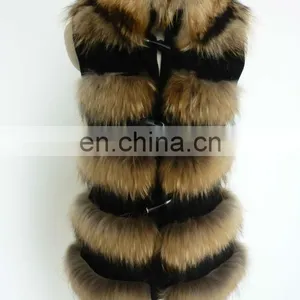 2014 Real Leather Fur Vest With Natural Raccoon Fur Around Body as Trimming thumbnail-1