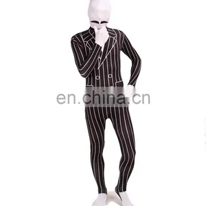 White & Black Spandex Slender Business Zentai Suit Stripe Unisex For Adult thumbnail-1