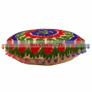 Indian Decorative Cushion Cover Suzani Embroidered Cotton Pillow Case Throw thumbnail-2