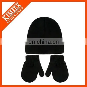 Basic Black Knit Wool Scarf Hat Glove Set thumbnail-1