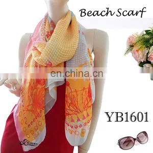 2017High-end Custom Ladies Beach Towel Fashion Scarf, Chiffon Polyester Printed Long Scarf Hot Sell European New Style thumbnail-2