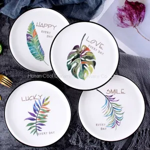 Custom Ceramic Dinner Plates Green Leaf Porcelain Dessert Plates thumbnail-2