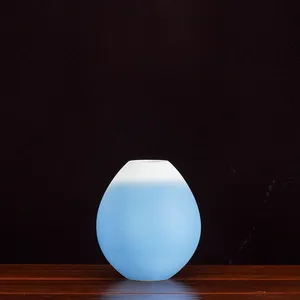 Chinese Simple Hand Made Frost White Blue Ceramic Flower Vase For Hallway Decor thumbnail-2