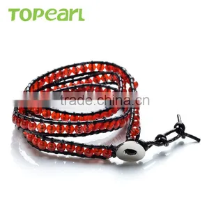 Topearl Jewelry Red Agate Bracelet Woven Leather Wrap Jewelry Bracelet CLL169 thumbnail-2