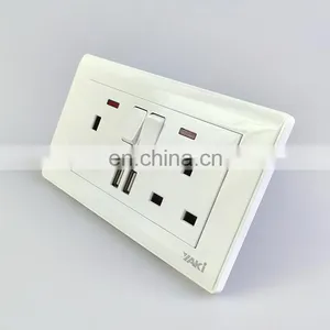 Yaki High Quality UK Standard White Double Socket Senior Copper Electrical Accessories Power Indicator Wall Socket thumbnail-3