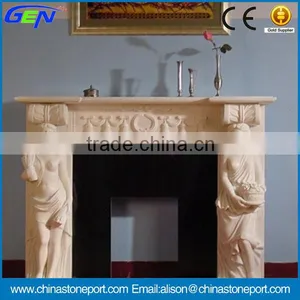 Hot Indoor Natural Polished Beige Marble Fireplace thumbnail-1