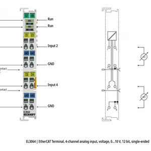 BECKHOFF EL3064 EtherCAT 4 Channel Analog Input Module ±10V Industrial Automation IO Terminal PLC Integration thumbnail-1