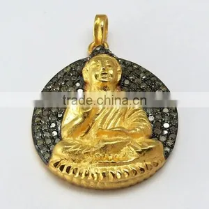 Wholesale Vintage Style Gold Polish Buddha 925 Sterling Silver Pendant, Silver Jewelry Supplier India thumbnail-3