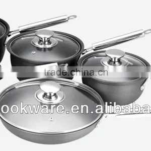 2015 New Products 9PCS German Technique 2.5mm Hard Anodized Aluminium Saucepan Set With Glass Lid For Wholesale thumbnail-1