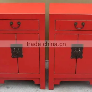 Chinese Antique Red Bedside Corner Cabinet thumbnail-1