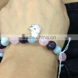 Natural Gemstone Mixed Color Rose Quartz Crystal and Amethyst and Aquamarine With 925 Silver Cherry Bracelet thumbnail-4