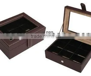 Handcraft Glass Top Leather Tea Display Box thumbnail-1
