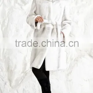 Rex14055 Luxury Colorful Knee-length Rex Rabbit Fur Coat Women thumbnail-1