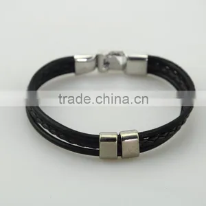 Factory Men Bangle Metal Black Leather Rope Bracelet thumbnail-4