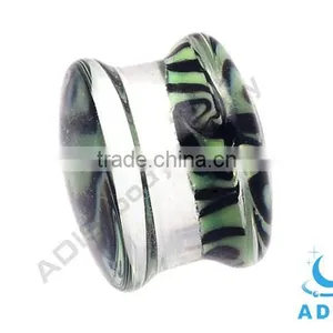 Lines Bottom 10mm Glass Ear Expander Plug Pyrex Glass Earring Jewelry thumbnail-3