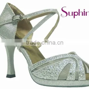 Suphini Silver Glitter Elegant Jeweled Wedding Dance Shoes thumbnail-1