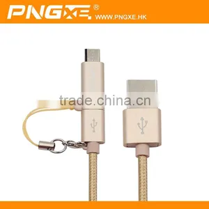 PNGXE Hottest 2.4A Very Fast Charging Current 2 in 1 Nylon Braided Micro Usb 2.0 Cable for Iphone and Samsung thumbnail-2