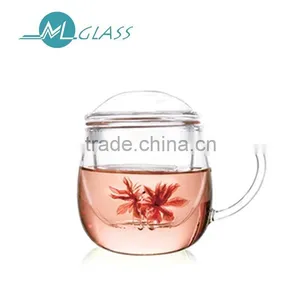 Wholesale 300ml Glass Tea Cup With Strainer With Lid High Borosilicate Glassware N6393 thumbnail-1