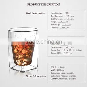 China Supplier Hot Sell Borosil Double Wall Unique Wine Glasses for 200ml thumbnail-3