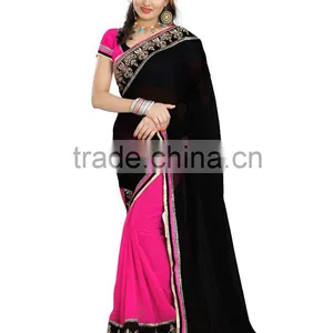 Black and Red Color Weightless Sarees thumbnail-1