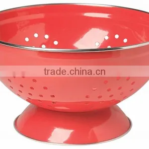 Round Metal Self Draining Pasta Bowl Kitchen Food Washing Strainer Vegetable Conlander thumbnail-2