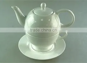 Hot Sale Stocked White Ceramic Tea Pot Set,one Tea Pot One Cup With Saucer for Hotel and Restaurant Use thumbnail-1