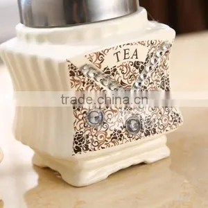 Middle East Style Ceramic Canister Set With Stainless Metal Stand thumbnail-4