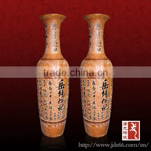 Fancy Tall Orange Color Carved Ceramic Vase for Hotel Decor thumbnail-1
