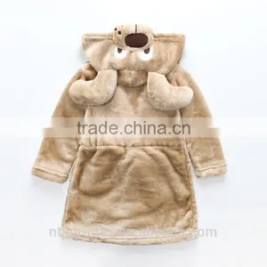 Baby Kids Children Animal Hooded Plush/Coral Fleece Bathrobe,Cute Animal Head Hooded Print Bathrobe thumbnail-2