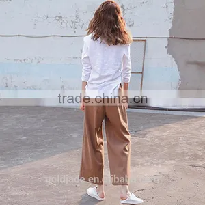 Wholesale Plain Cotton Curved White Long Sleeve t Shirt Women thumbnail-5