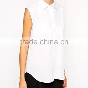 2015 New Fashionable Factory Sleeveless White Shirt With Classic Point Collar thumbnail-1