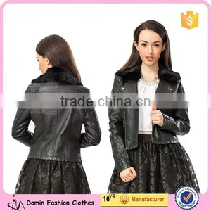 Wholesale New Fashion Fur Collar Leather Lady Jacket thumbnail-1