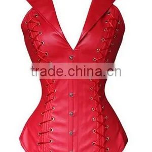 Fashionable Lapel Lace-Up Faux Leather Solid Color Women's Corset thumbnail-4