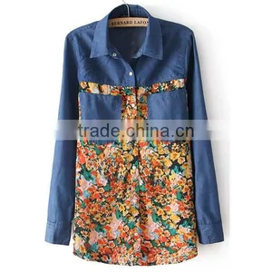 New Fashion Cotton Denim and Chiffon Print Long Sleeves High Quality Garment Manufacturer High Quality Varsity Jackets Suppli thumbnail-3