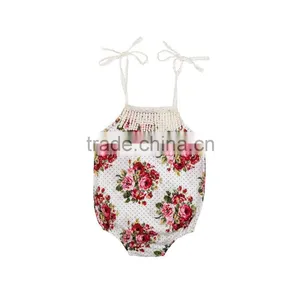 Organic Baby Clothes Baby Products Wholesale Baby Onesie Floral Lace Romper thumbnail-1