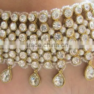 Bridal Golden Crystal Broad Payal ANKLETS Pair Feet Bracelet thumbnail-2